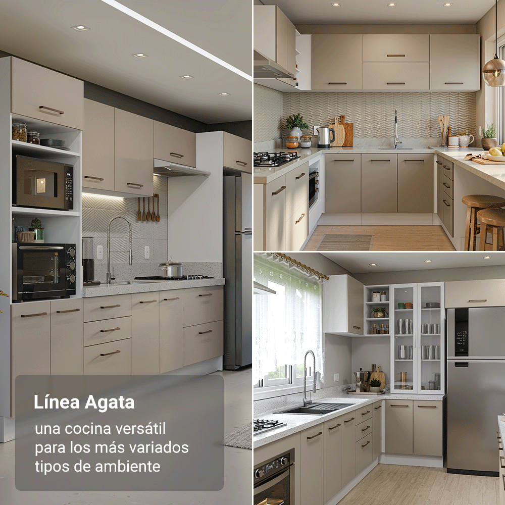 Bajo Mesada 60 cm 3 Cajones Sin Mesada Blanco/Crema Agata Madesa