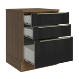 Bajo Mesada de Cocina 60 cm 3 Cajones (Con Mesada) Marrón/Negro Lux Madesa