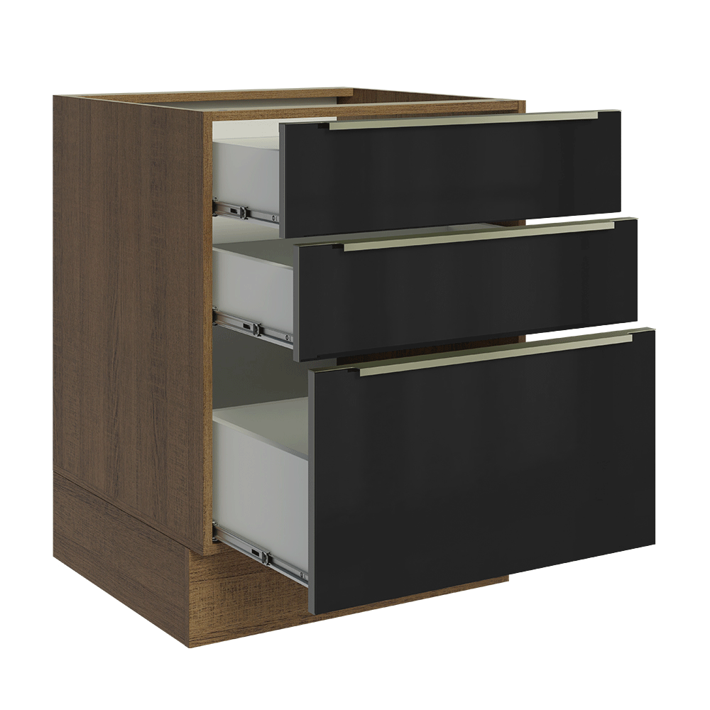 Bajo Mesada de Cocina 60 cm 3 Cajones (Sin Mesada) Marrón/Negro Lux Madesa