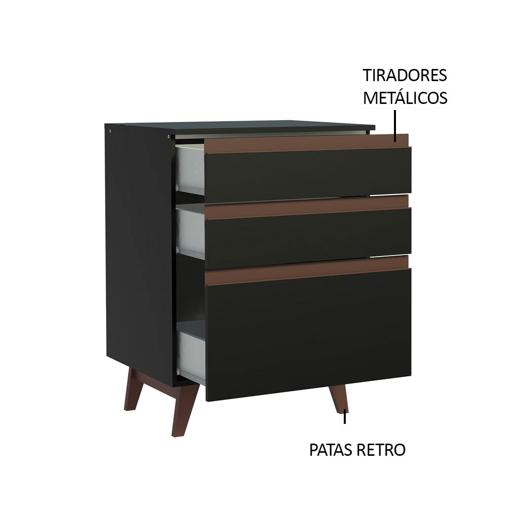 Bajo Mesada 60 cm 3 Cajones con Patas Negro Reims Madesa