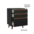 Bajo Mesada 60 cm 3 Cajones con Patas Negro Reims Madesa