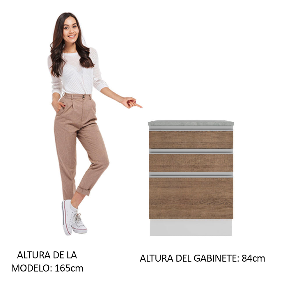 Bajo Mesada 60 cm 3 Cajones Glamy Blanco/Marrón