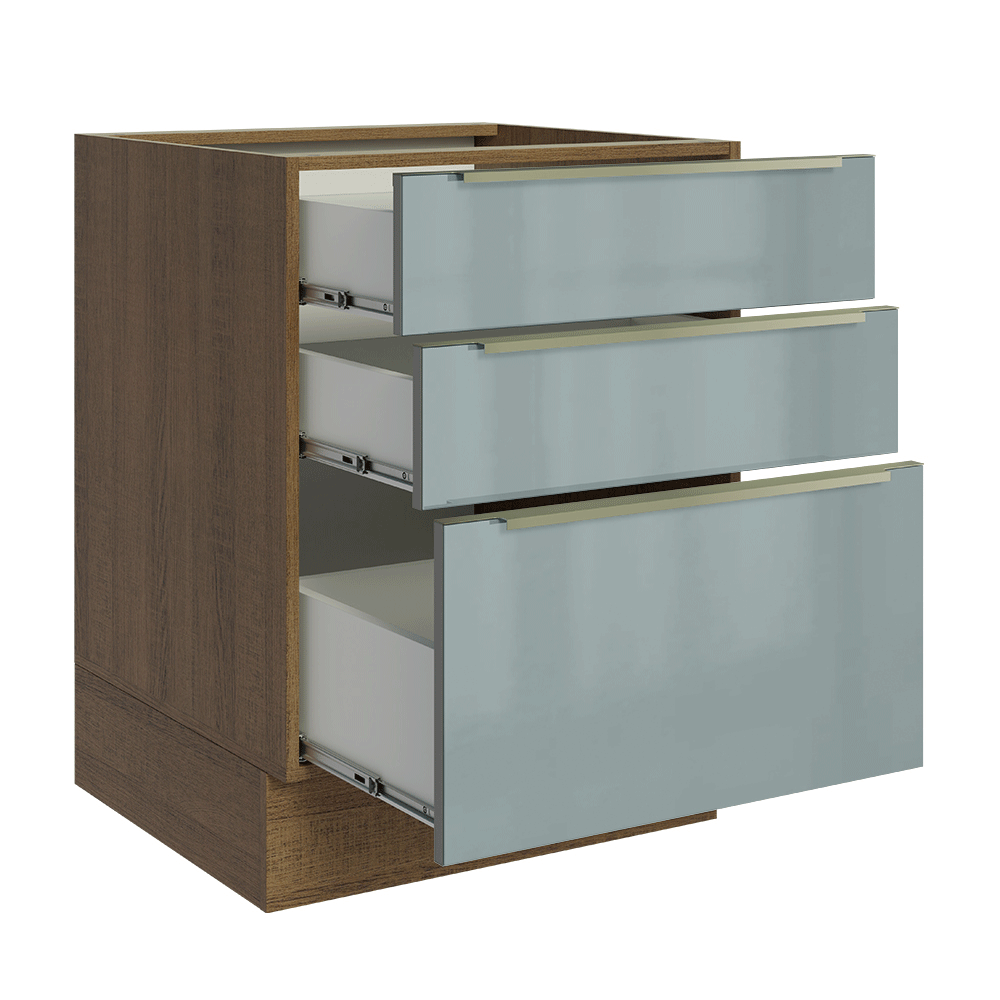 Bajo Mesada de Cocina 60 cm 3 Cajones (Sin Mesada) Marrón/Gris Lux Madesa
