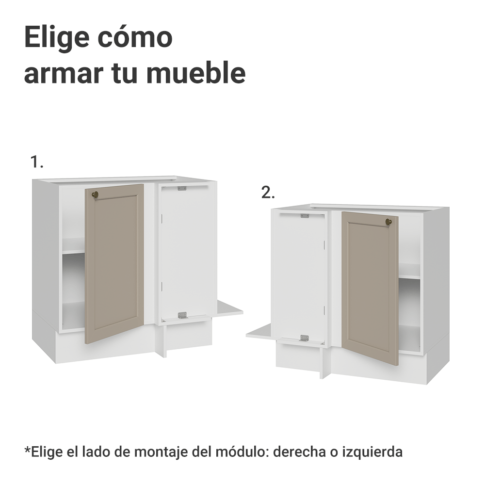 Bajo Mesada Esquinero 94 cm 1 Puerta (Sin Mesada) Blanco/Crema Vik Madesa