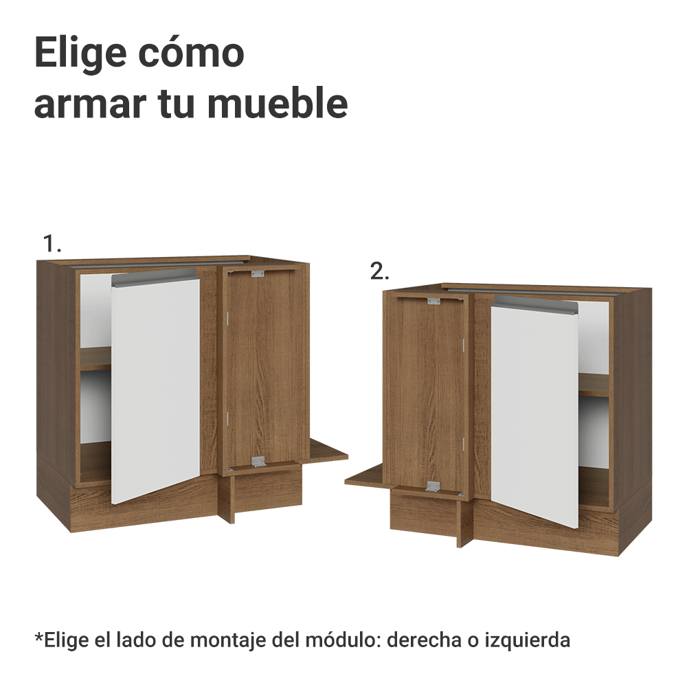 Bajo Mesada Esquinero 94 cm 1 Puerta (Sin Mesada) Marrón/Blanco Glamy Madesa