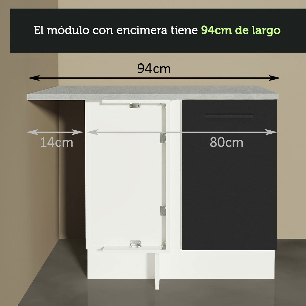 Bajo Mesada 94 cm Sin cajones 1 Puerta Agata Blanco/Negro