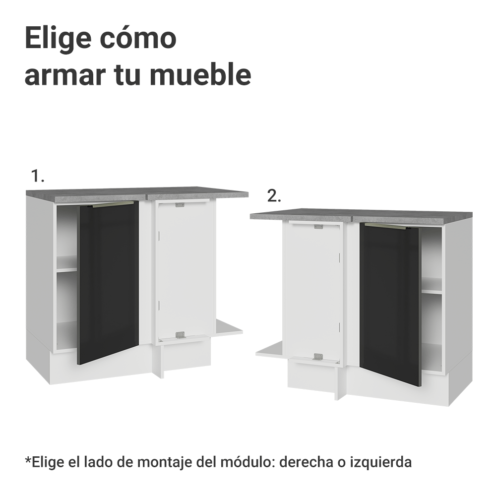 Bajo Mesada Esquinero 1 Puerta Blanco/Negro Lux Madesa