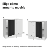 Bajo Mesada Esquinero 1 Puerta (Sin Mesada) Blanco/Negro Lux Madesa