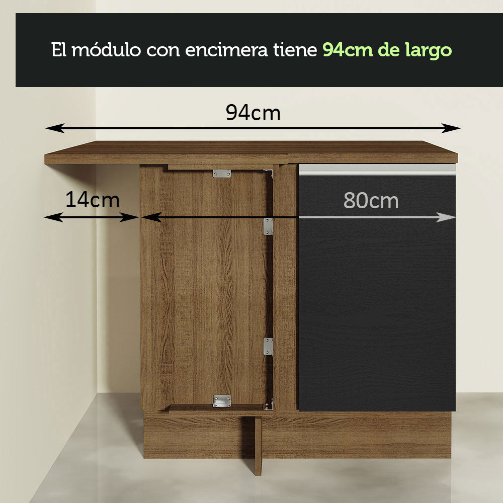 Bajo Mesada de Esquina de Cocina con 1 Puerta Glamy Marrón/Negro