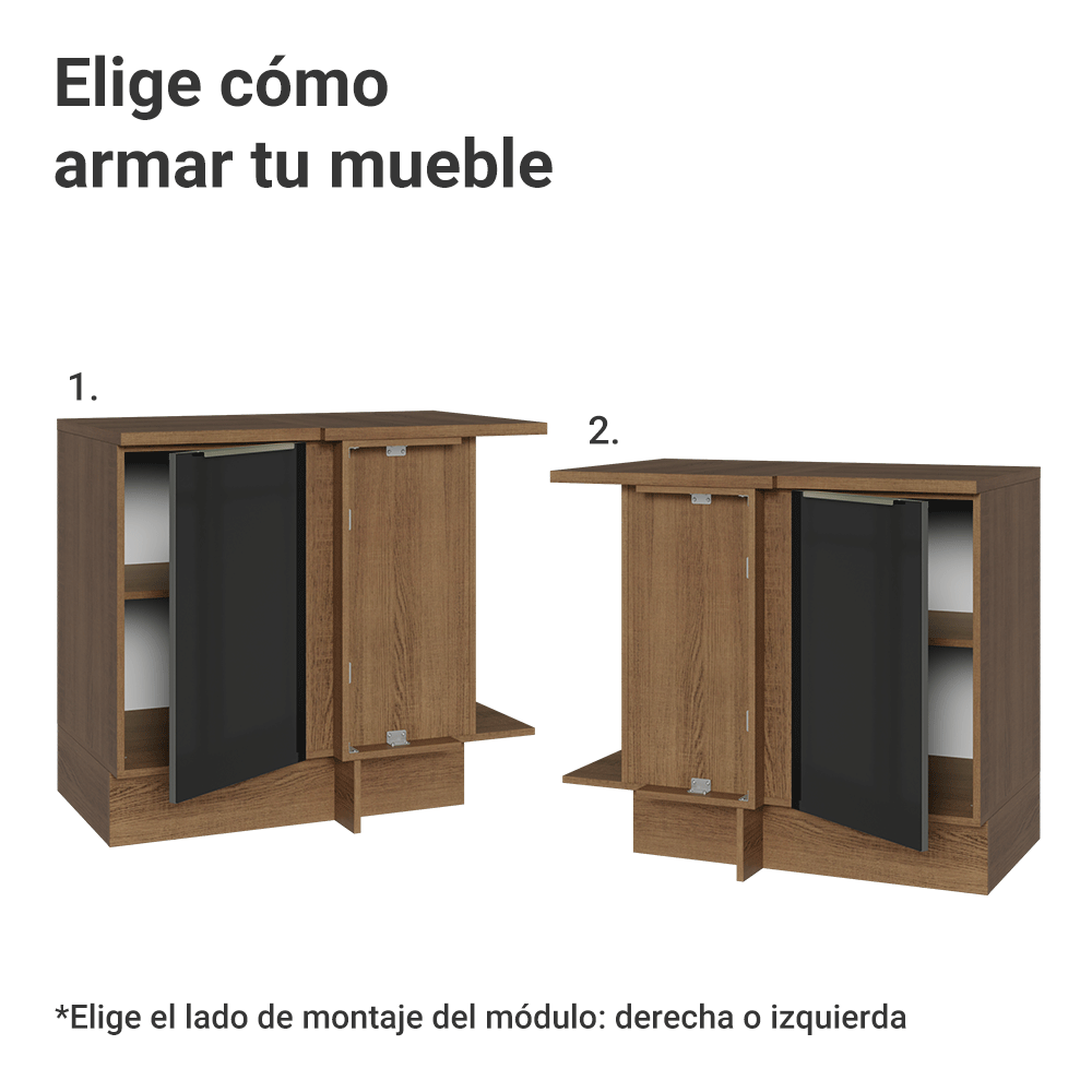 Bajo Mesada Esquinero 1 Puerta (Con Mesada) Marrón/Negro Lux Madesa