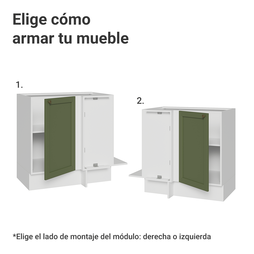 Bajo Mesada Esquinero 94 cm 1 Puerta (Sin Mesada) Blanco/Verde Vik Madesa