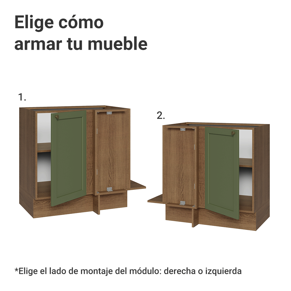 Bajo Mesada Esquinero 94 cm 1 Puerta (Sin Mesada) Marrón/Verde Vik Madesa