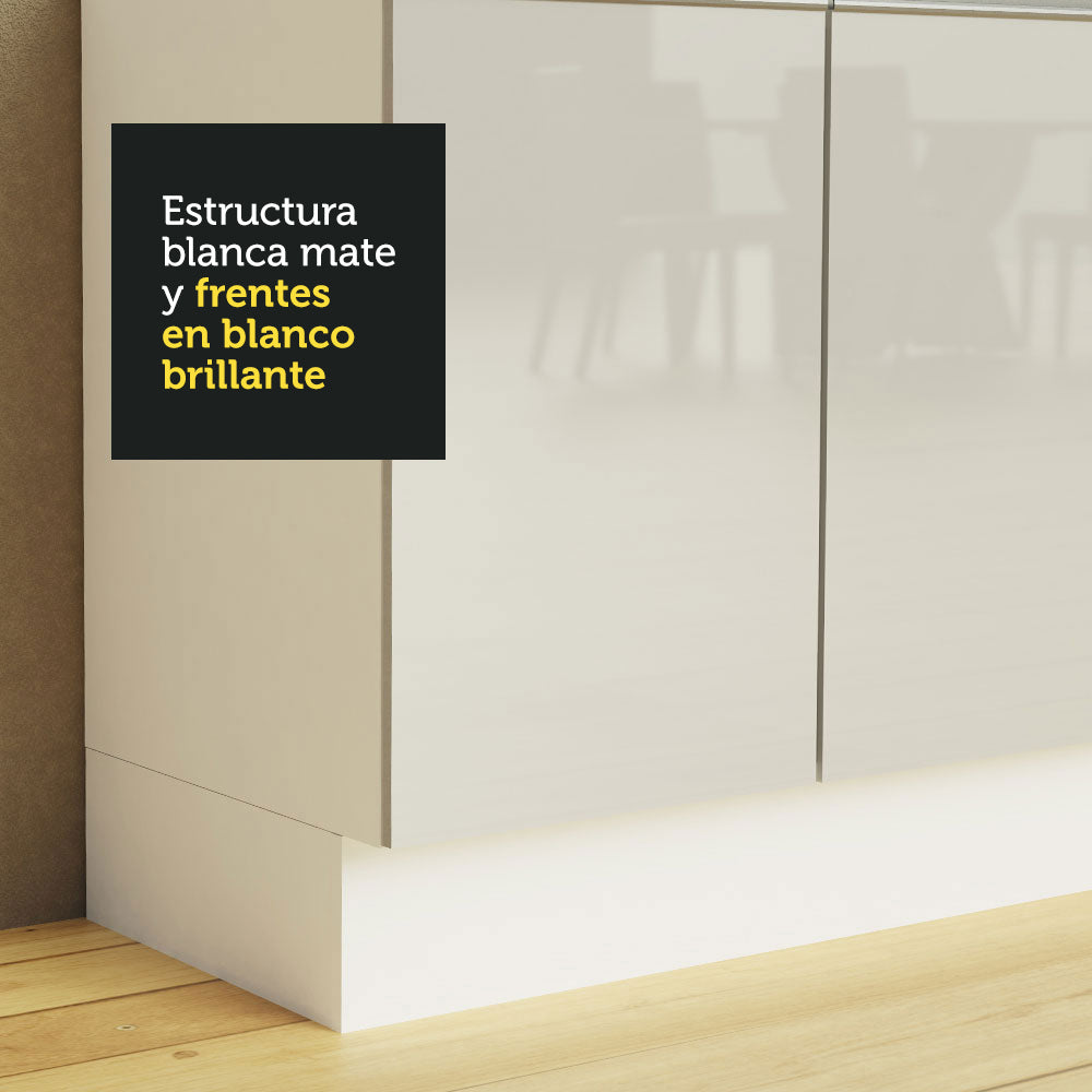 Bajo Mesada Cocina 100% MDF 80 cm 2 Puertas Blanco Brillante Acordes Madesa