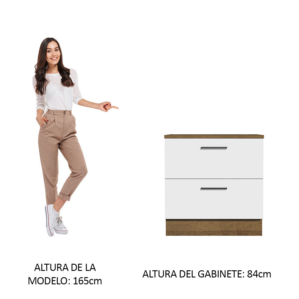 Bajo Mesada 80 cm 2 Cajones Agata Marrón/Blanco