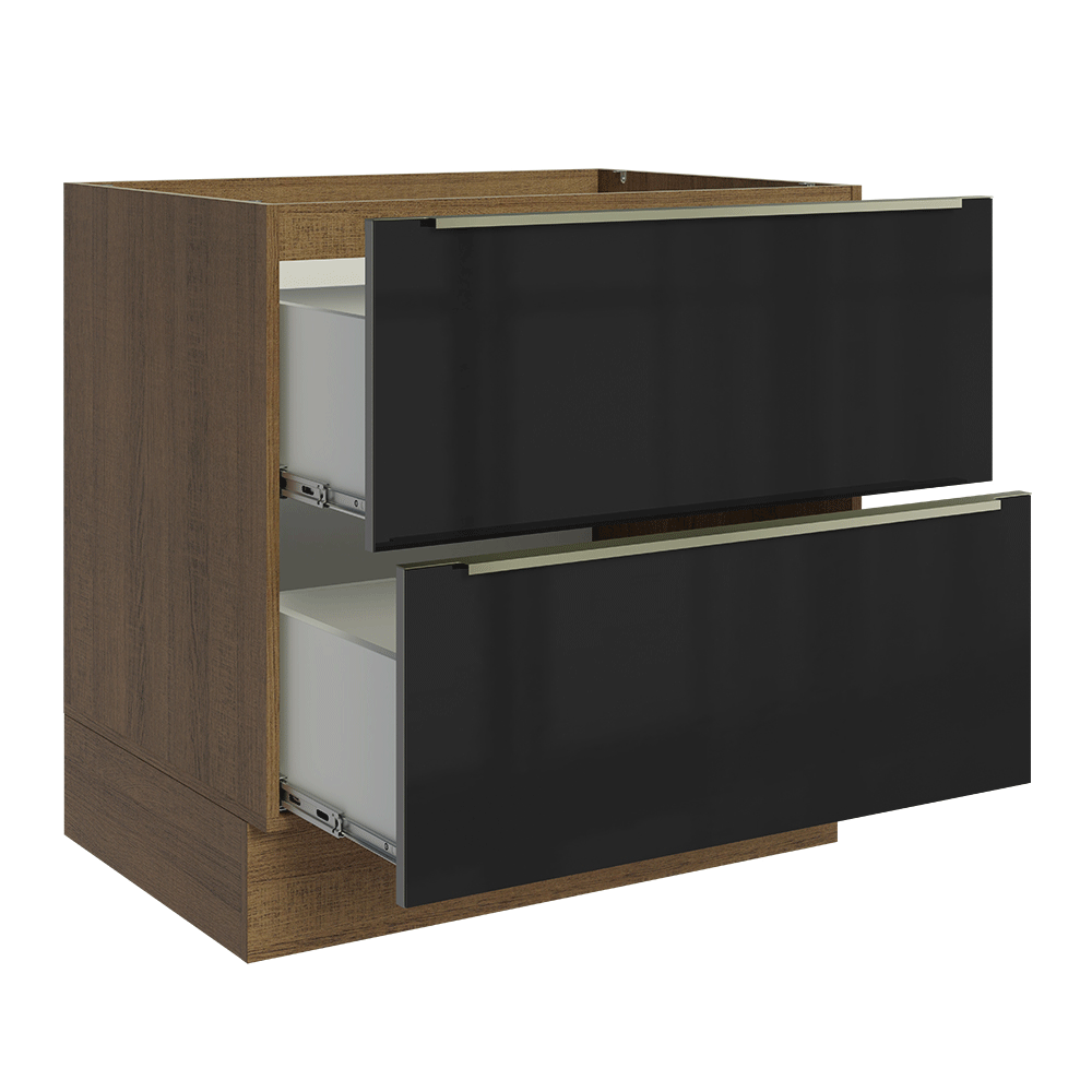 Bajo Mesada de Cocina 80 cm 2 Cajones (Sin Mesada) Marrón/Negro Lux Madesa