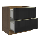 Bajo Mesada de Cocina 80 cm 2 Cajones (Sin Mesada) Marrón/Negro Lux Madesa