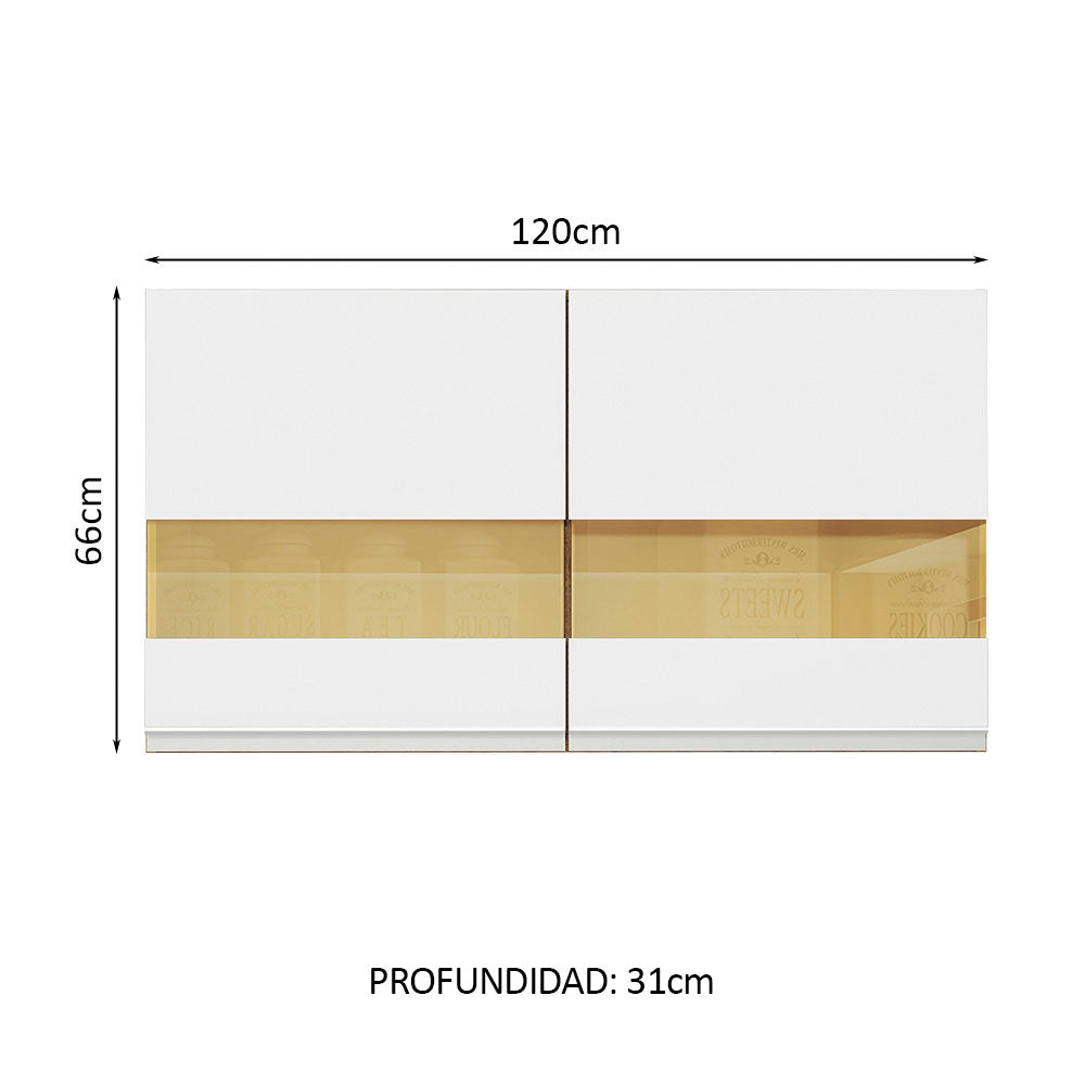 Alacena Madesa Glamy 120 cm 2 Puertas Con Vidrio Marrón/Blanco