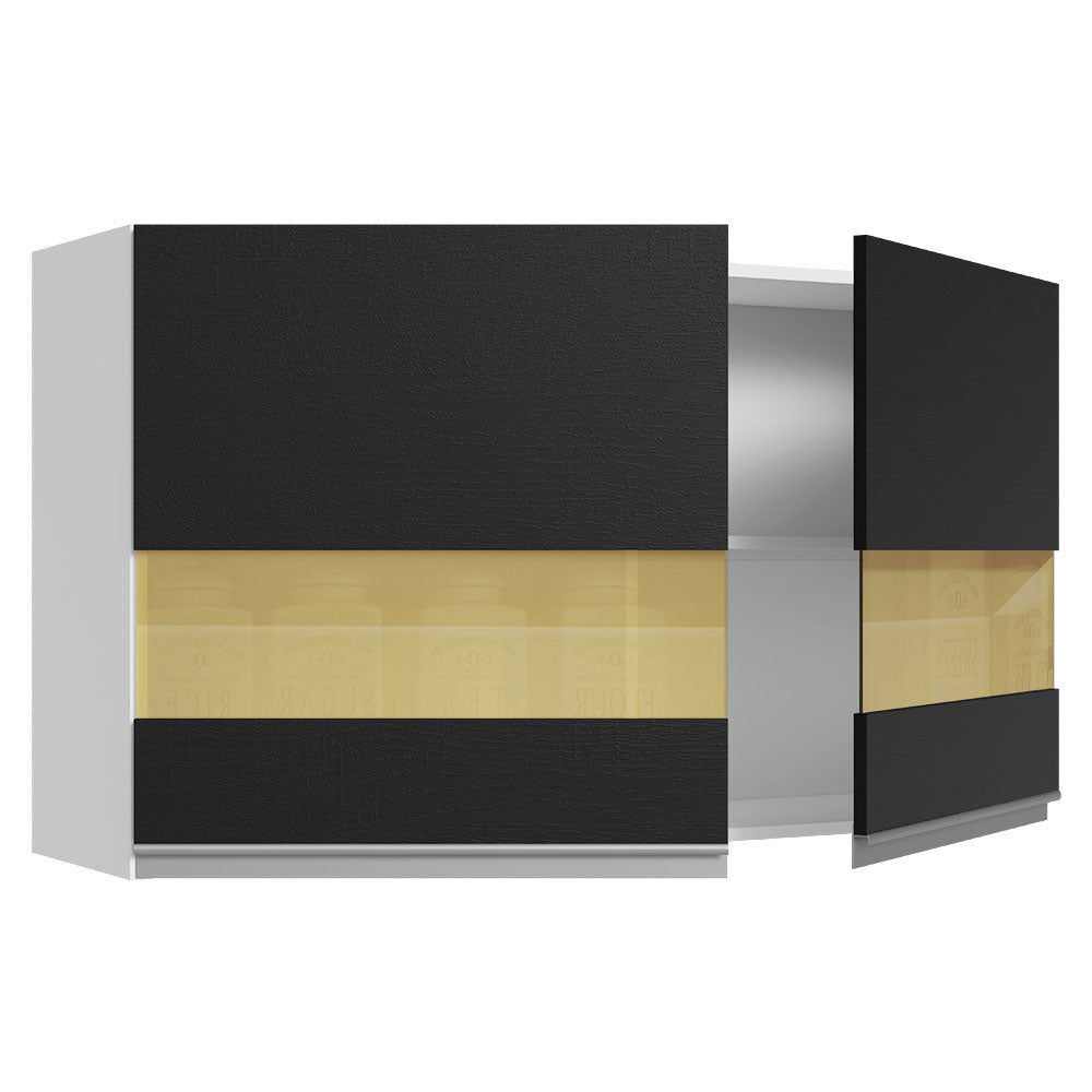 Alacena Cocina 100% MDF 120 cm 2 Puertas Vidrio Reflex Blanco/Negro Acordes Madesa