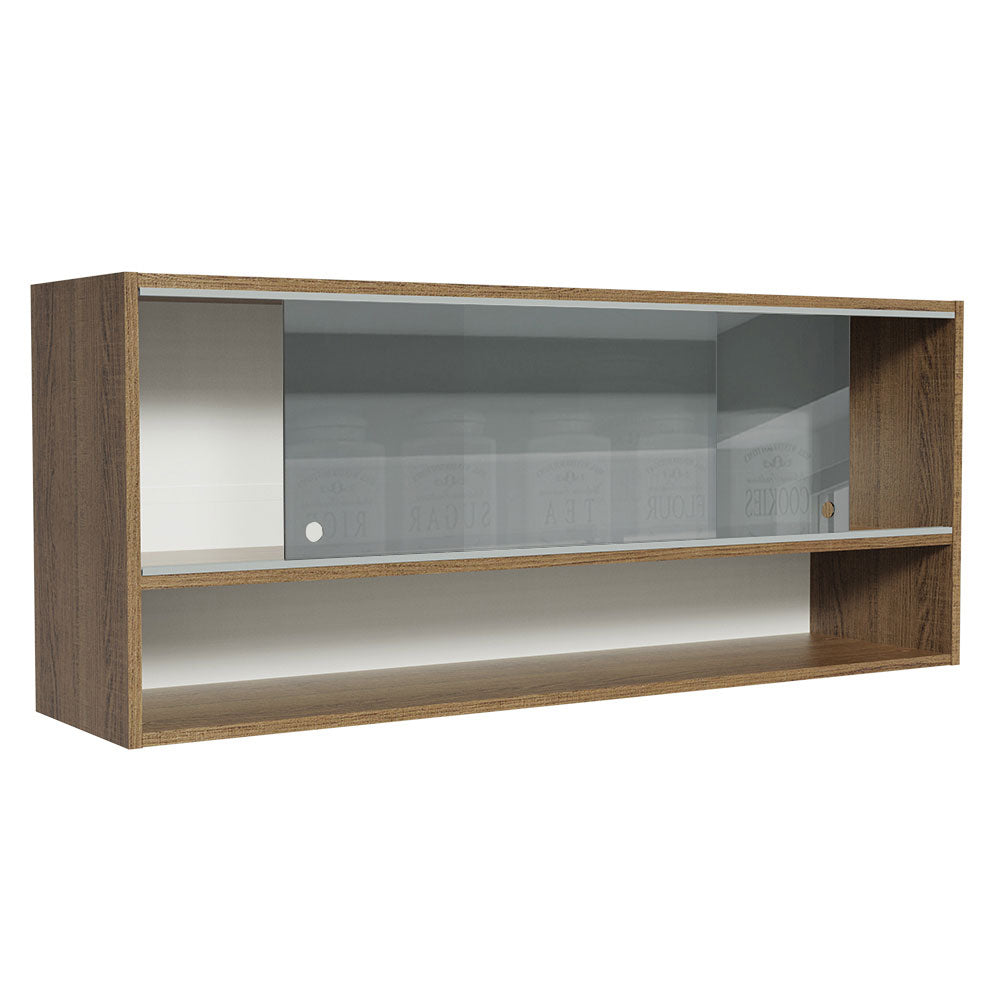 Alacena para Cocina 120 cm 2 Puertas Corredizas de Vidrio Neutral 1 Nicho Marrón para Cocinas Glamy, Lux e Reims Madesa