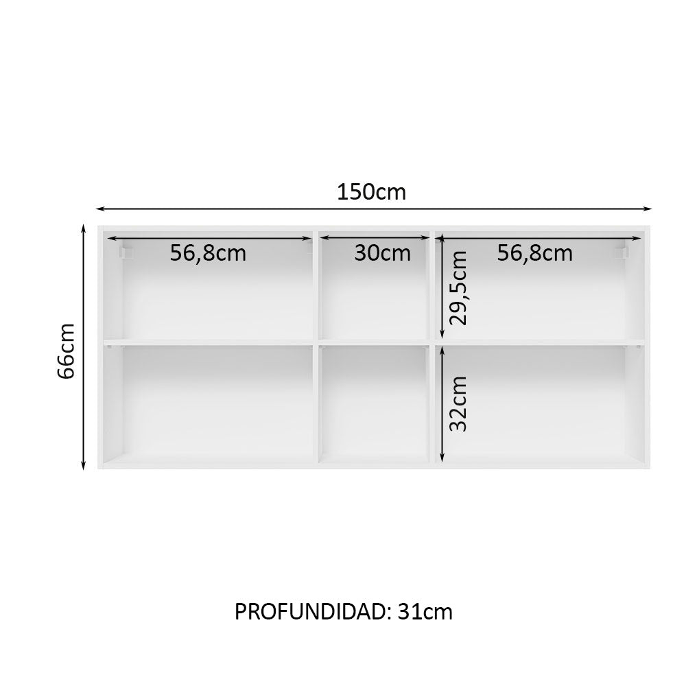 Alacena 150 cm 2 Puertas y 2 Nichos Glamy Blanco