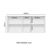Alacena 150 cm 2 Puertas y 2 Nichos Glamy Blanco