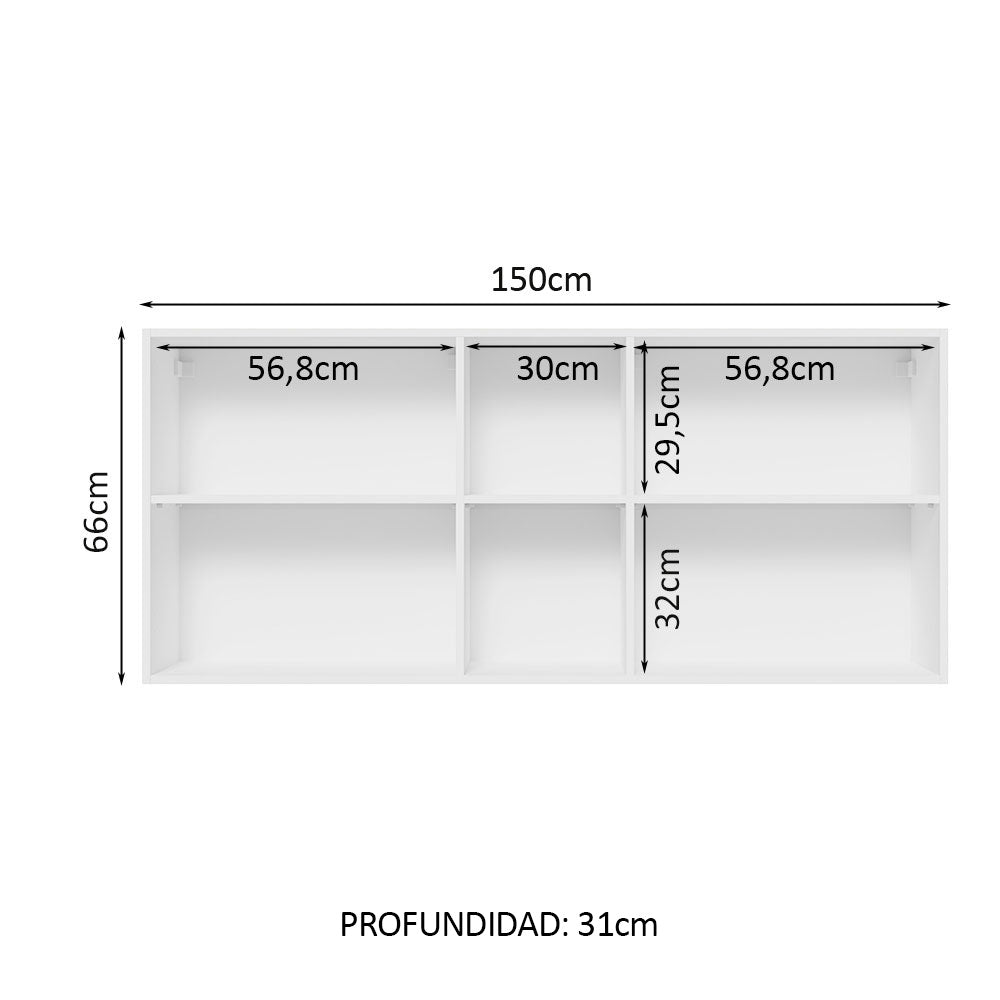 Alacena 150 cm 2 Puertas y 2 Nichos Glamy Blanco/Marrón