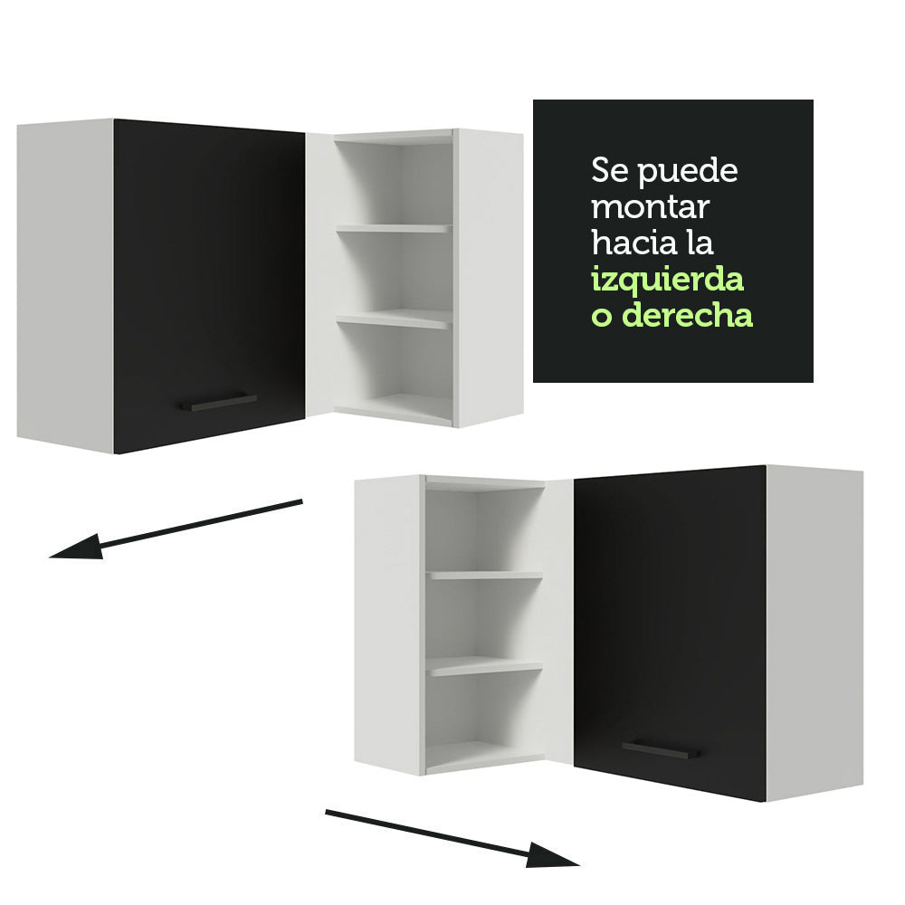 Alacena Cocina Esquinera 1 Puerta para línea de 60 cm de Profundidad Blanco/Negro Agata Madesa