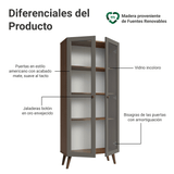 Cristalero 70 cm 2 Puertas de Vidrio con Patas Vik Marrón/Gris/Marrón