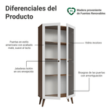 Cristalero 70 cm 2 Puertas de Vidrio con Patas Vik Marrón/Blanco/Marrón