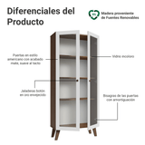 Cristalero 70 cm 2 Puertas de Vidrio con Patas Trapecio Vik Marrón/Blanco/Marrón