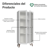 Cristalero 70 cm 2 Puertas de Vidrio con Patas Vik Blanco/Marrón