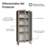 Cristalero 70 cm 2 Puetas de Vidrio con Patas Cónicas Marrón/Crema/Marrón Vik Madesa