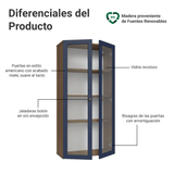 Cristalero Sin Patas 70 cm 2 Puertas de Vidrio Vik Marrón/Azul