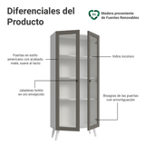 Cristalero 70 cm 2 Puertas de Vidrio con Patas Vik Blanco/Gris/Blanco