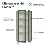 Cristalero 70 cm 2 Puertas de Vidrio con Patas Vik Blanco/Verde/Blanco