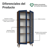 Cristalero 70 cm 2 Puertas de Vidrio con Patas Vik Marrón/Azul/Marrón