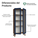 Cristalero 70 cm 2 Puertas de Vidrio con Patas Trapecio Vik Marrón/Azul/Marrón