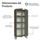 Cristalero 70 cm 2 Puertas de Vidrio con Patas Vik Marrón/Verde/Marrón