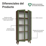 Cristalero 70 cm 2 Puertas de Vidrio con Patas Trapecio Vik Marrón/Verde/Marrón