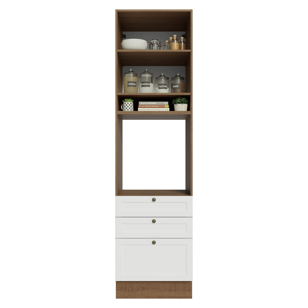 Mueble de cocina para Horno/ microondas 60 cm 1 Puerta 3 Cajones Marrón/Blanco Vik Madesa
