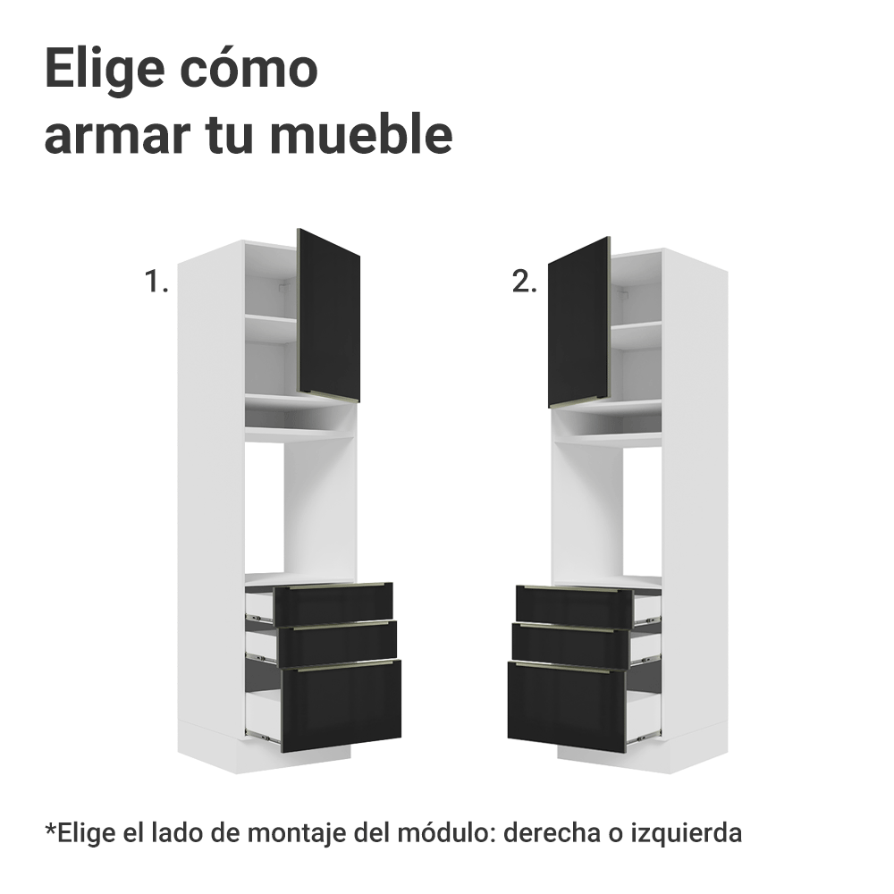 Mueble para Horno/Microondas 60 cm 1 Puerta y 3 Cajones Blanco/Negro Lux Madesa