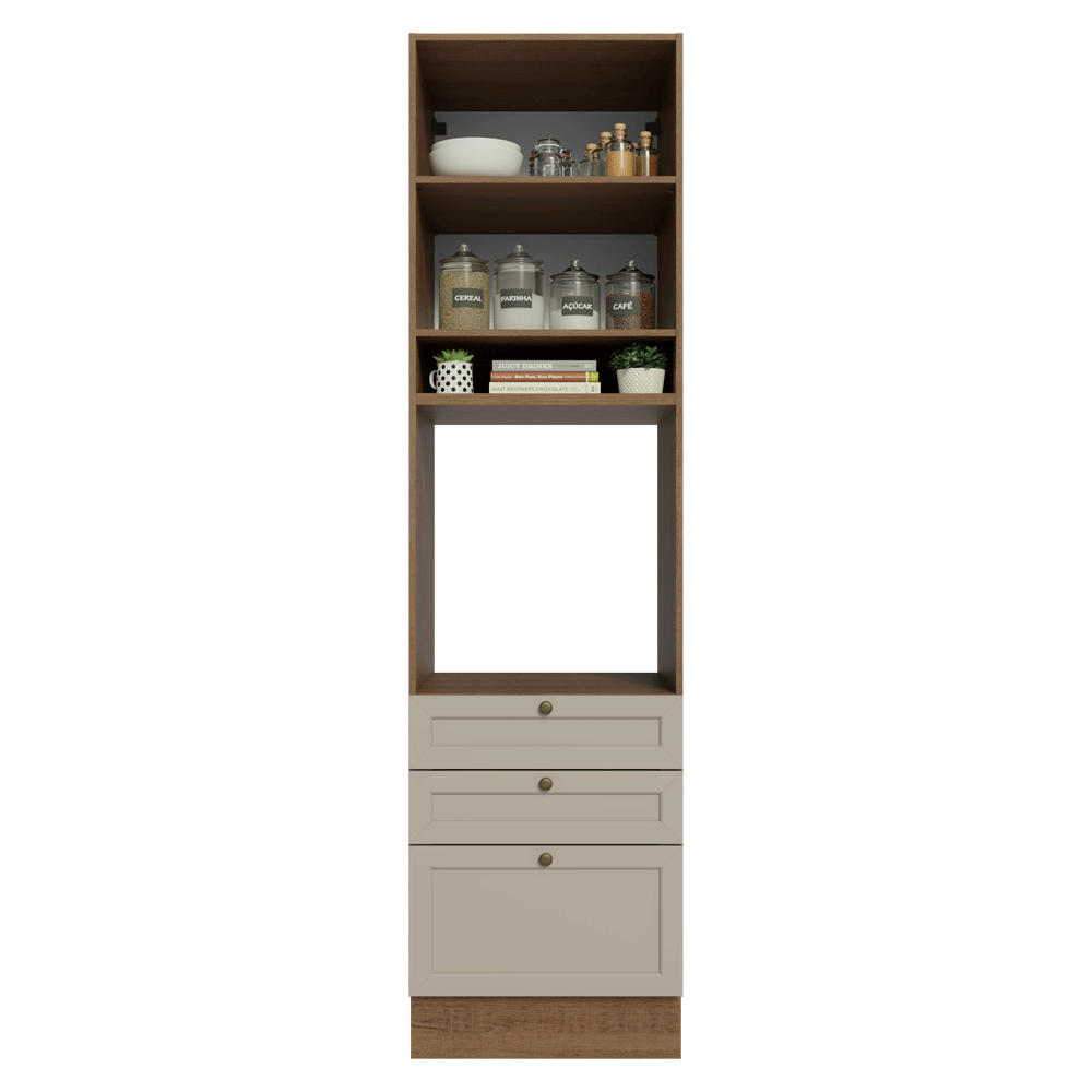 Mueble de cocina para Horno/Microondas 60 cm 1 Pueta 3 Cajones Marrón/Crema Vik Madesa