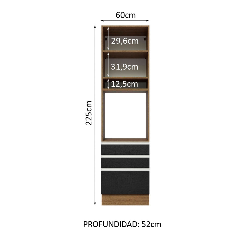 Mueble Para Horno Y Microondas Madesa Glamy 60cm Marrón/Negro 01