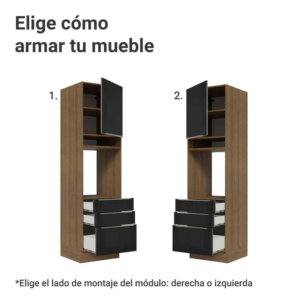 Mueble para Horno/Microondas 60 cm 1 Puerta y 3 Cajones Marrón/Negro Lux Madesa