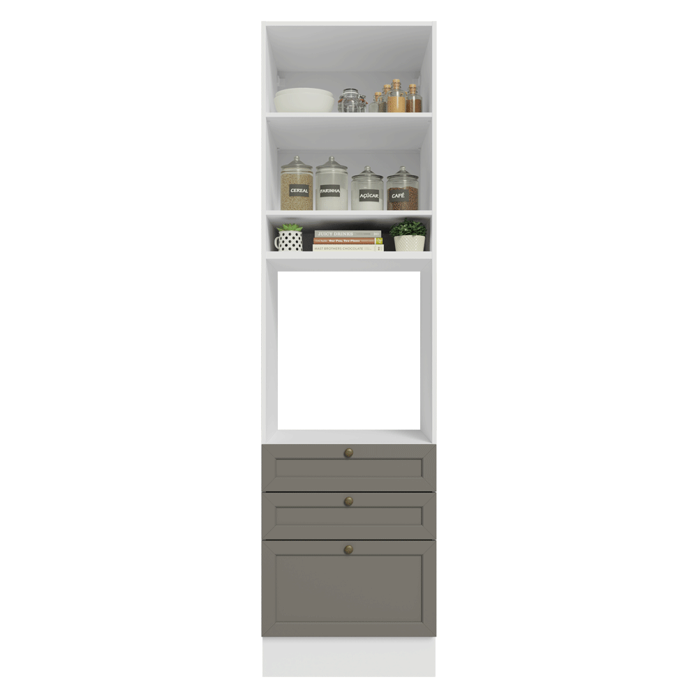 Mueble de cocina para Horno/ microondas 60 cm 1 Puerta 3 Cajones Blanco/Gris Vik Madesa