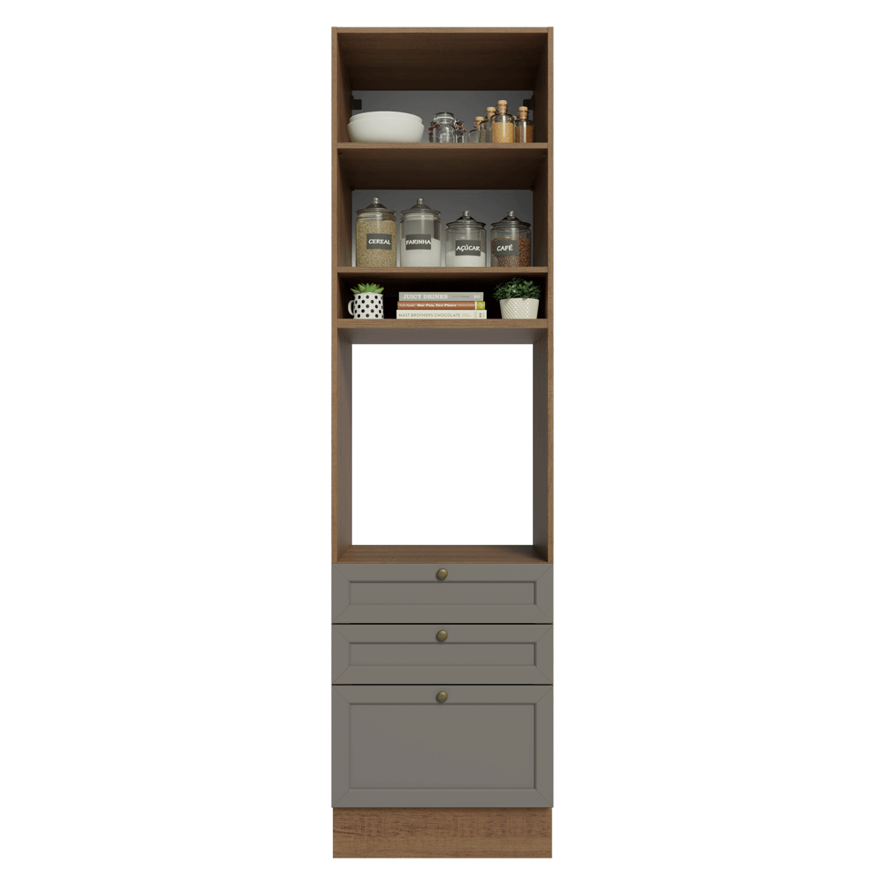 Mueble de cocina para Horno/ microondas 60 cm 1 Puerta 3 Cajones Marrón/Gris Vik Madesa