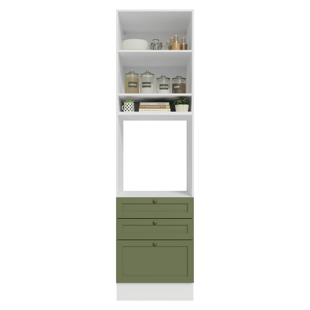 Mueble de cocina para Horno/ microondas 60 cm 1 Puerta 3 Cajones Blanco/Verde Vik Madesa