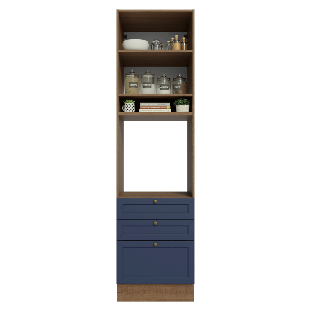 Mueble de cocina para Horno/ microondas 60 cm 1 Puerta 3 Cajones Marrón/Azul Vik Madesa