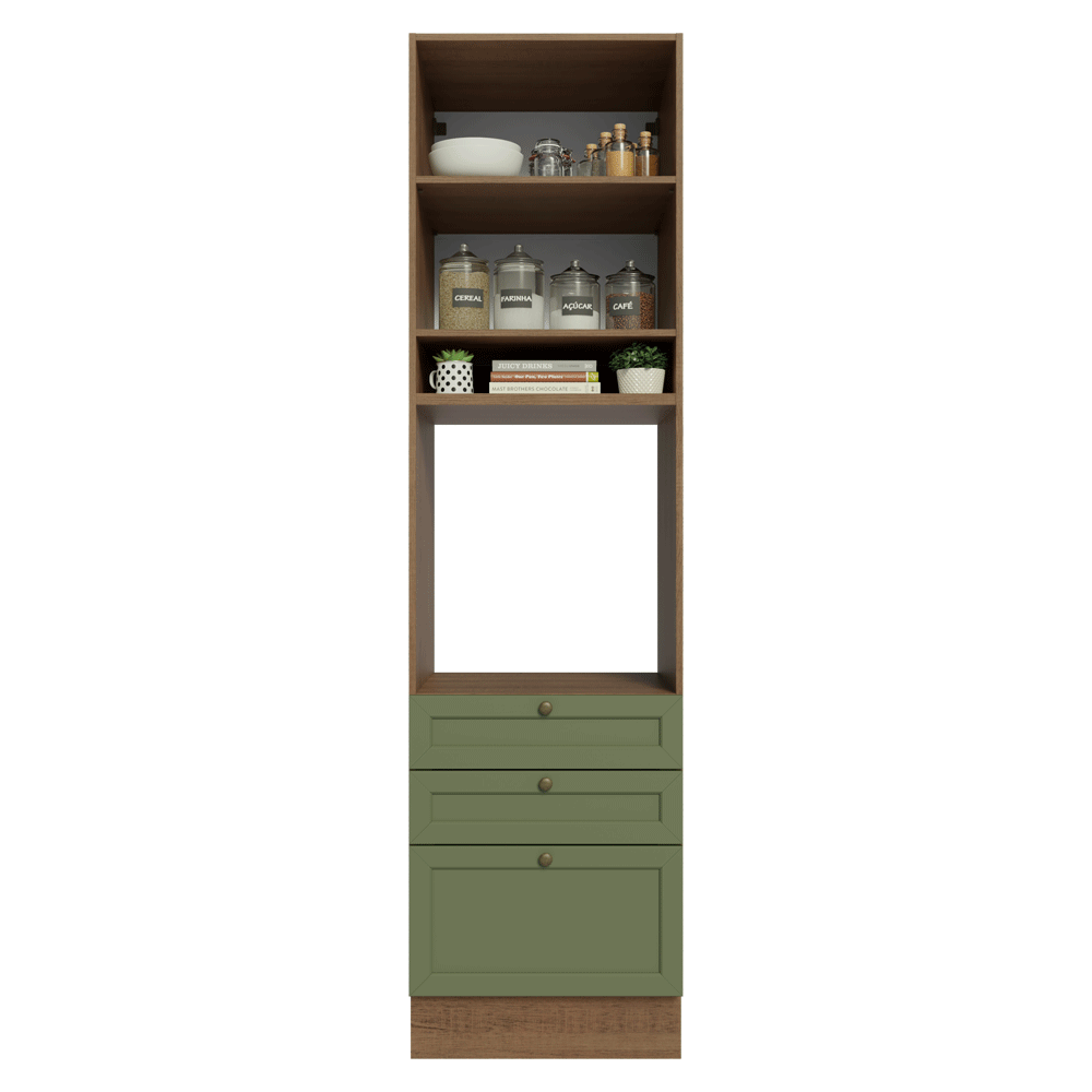 Mueble de cocina para Horno/ microondas 60 cm 1 Puerta 3 Cajones Marrón/Verde Vik Madesa
