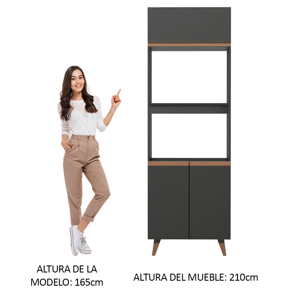 Mueble de cocina para Horno/ Microondas 70 cm Sin cajones 3 Puertas Reims Negro